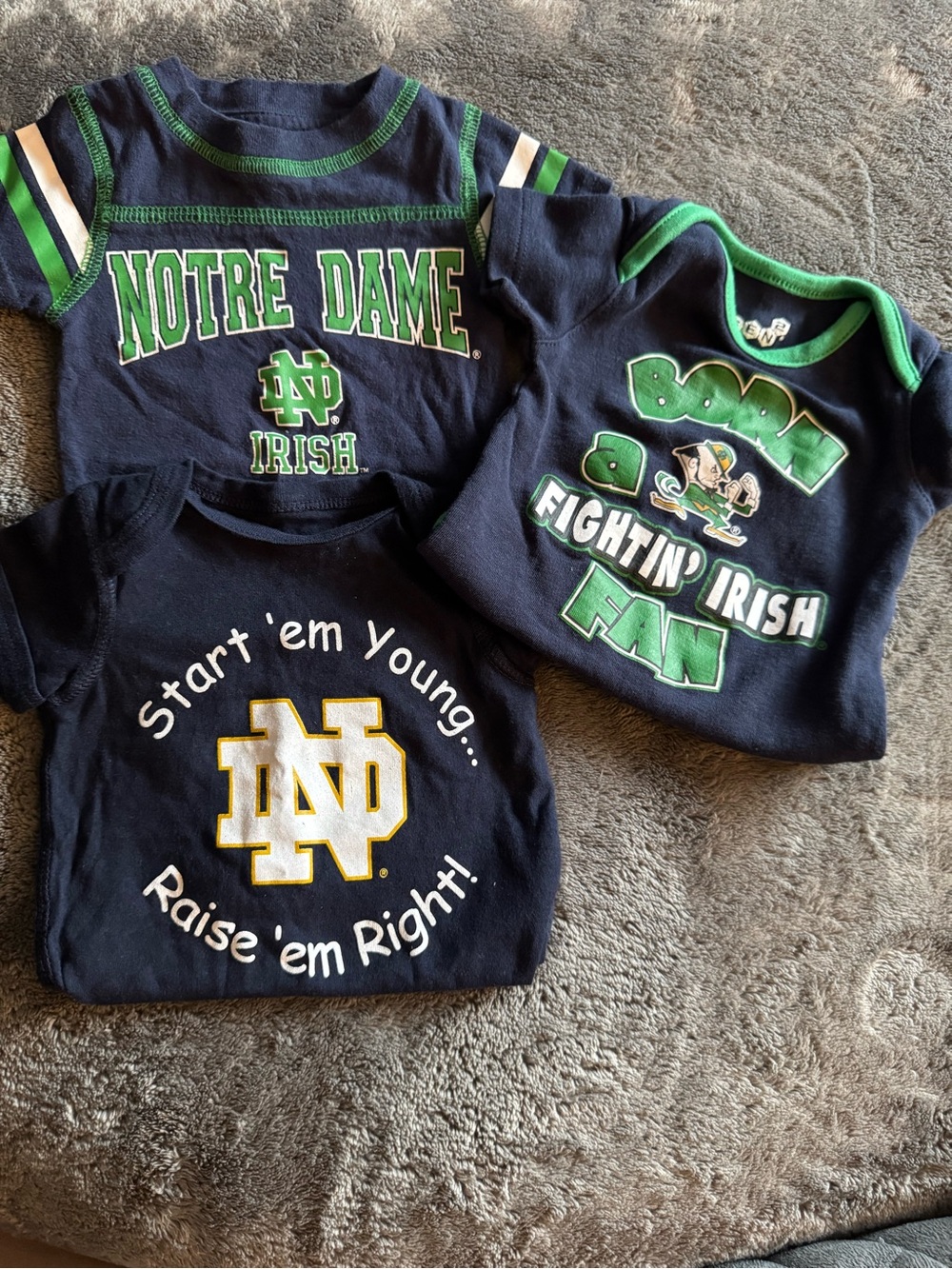Kids Navy One-Piece Bodysuit with Green Trim - Notre Dame Inspired